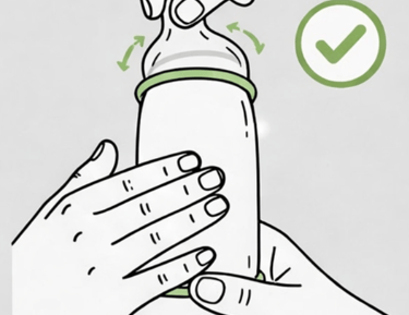 Hand Pinching top of condom and 2 hands gently pulling down condom with a bottle of lube