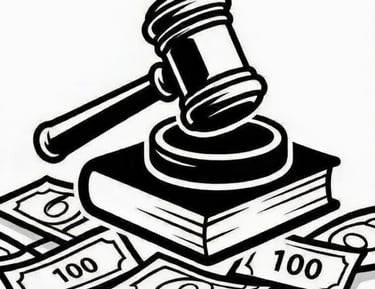 Gavel on book with cash around