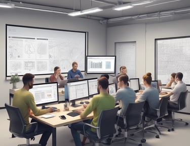 A team collaborating on software development.