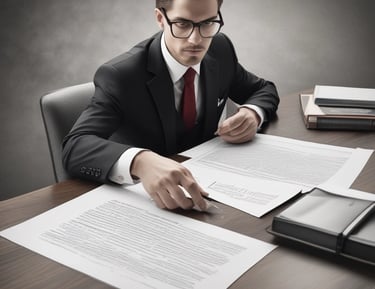 a man in a suit and tie is sitting at a desk