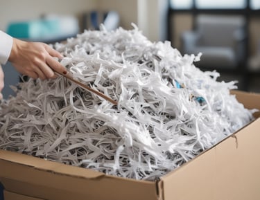 A warehouse interior featuring shelves stacked with cardboard boxes and packages, all organized neatly on wooden pallets. An orange forklift is parked on the concrete floor, illustrating a typical industrial storage scene.