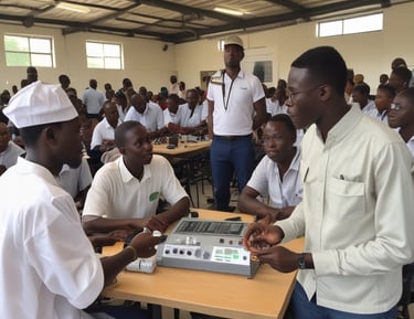A solar panel is positioned on a large rock near a body of water, suggesting energy harnessing in a natural setting.