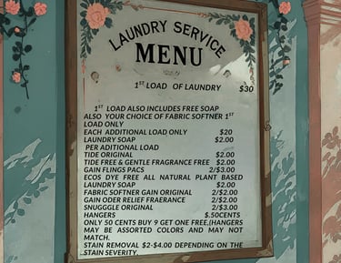 a menu of the prices of the laundry services