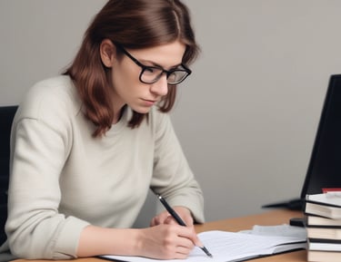 A close-up of a person writing in a journal, reflecting on their thoughts.