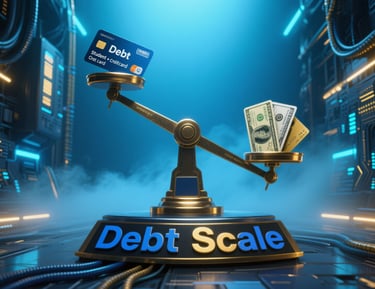 a scale balancing money and credit card debt