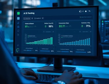 A/B testing dashboard showing control and variation performance metrics