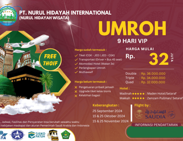biaya umroh september oktober november 2024 vip