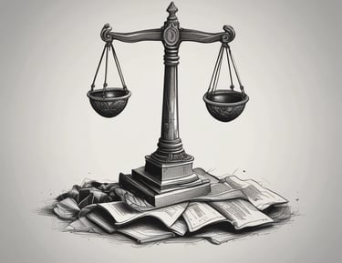 A courtroom scene with a lawyer presenting a case.