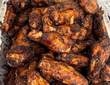 Tender smoked BBQ chicken glazed in house-made barbecue sauce, slow-cooked to perfection and bursting with bold, smoky flavor