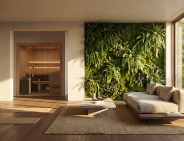 home wellness space with exercise area and sauna