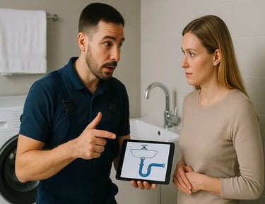 a man and woman standing in front of a washing machine
