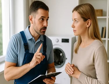 "Plombier à Strasbourg donnant des conseils après réparation d’une fuite d’eau chez un particulier"