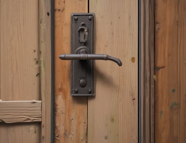 An exterior view of a partially renovated building with an old, weathered facade. A large banner hangs above with a message in Portuguese about renovating the neighborhood. The building's walls show signs of decay, with visible scaffolding and an urban setting surrounding it. A tree is seen to the right of the image.