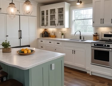 A construction or renovation site is visible, featuring metal scaffolding on a tiled floor. In the background, there's an open window allowing natural light to brighten the area. Cardboard boxes are placed on a surface, hinting at ongoing work. Electrical cables are scattered on the floor, and a cutout in the wall appears to be an unfinished part of the project.