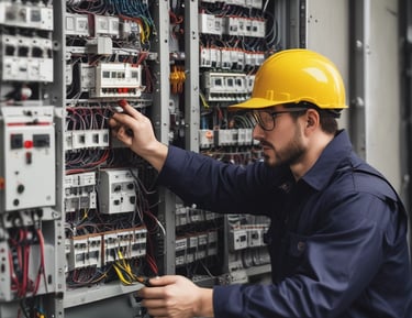 A technician performing maintenance on an air conditioning system.