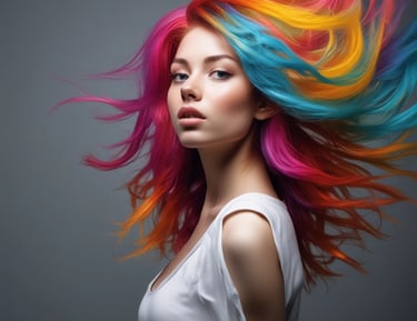 a woman with colorful hair and colorful hair