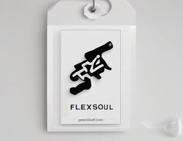 Tag para roupa impressa com o logo da Flexsoul.