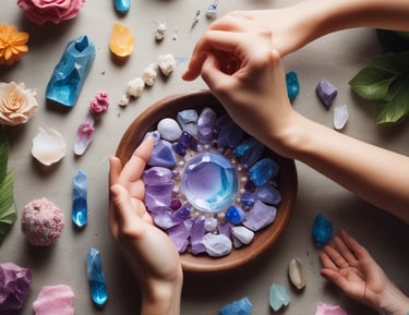 A group of people engaged in a spiritual or meditative practice, sitting in a row with hands raised in prayer or meditation gestures. The setting appears to be outdoors with a natural backdrop and metal fencing. The atmosphere is serene and focused.