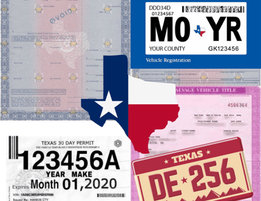 Texas License plate, Texas vehicle sticker, Texas auto title