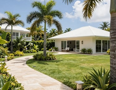 Before and after shots showing a wild yard transformed into a neat green space.