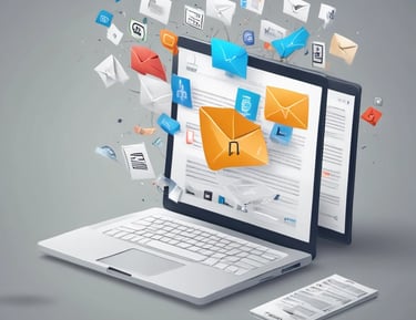 A creative workspace with notes and a laptop showing marketing analytics.