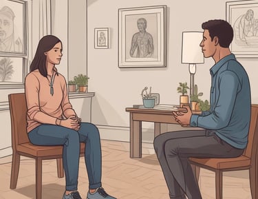 a man and woman sitting at a table