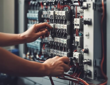 Thermographic camera capturing heat patterns on electrical equipment.