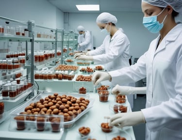 Rows of natural cosmetic products made from jujubier displayed on wooden shelves with soft lighting.