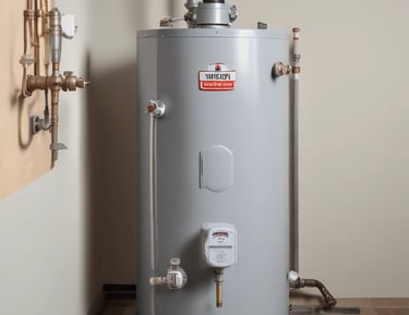 A modern water heater installed neatly in a basement utility area.