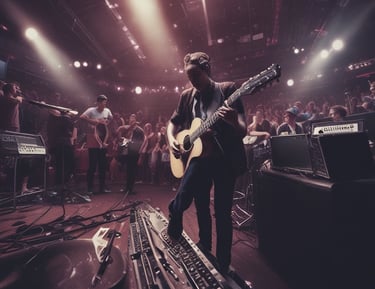 An artist creating personal brand content with video and photos in a studio.