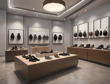 A modern retail store display featuring mannequins dressed in vibrant and fashionable clothing. The storefront includes elegant outfits in shades of orange and black with a stylish backdrop, and an illuminated sign reads 'Song of Song'. The interior appears sleek with a glossy floor and mirrored reflections.