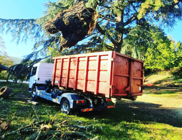 Chantier d'élagage, et plus précisément un camion d'élagage