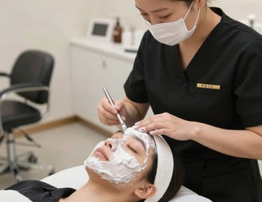 A stylist gently a client's hair in a bright, modern salon filled with natural light.