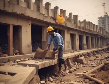 Construction site with workers and machinery actively building a contemporary home.
