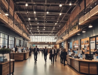 A professional networking event with business leaders exchanging ideas.