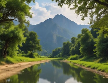 A serene scene of a person meditating outdoors surrounded by soft natural colors.