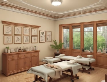 Smooth black hot stones arranged on a towel beside aromatic candles.