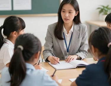 A recruiter and a candidate reviewing a resume together in a cozy meeting space.