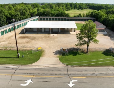 Commerce Storage Arial View showing easy access to Self Storage units and Warehouse