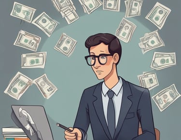 A black leather wallet containing several 50 euro banknotes is resting on a textured concrete surface. The wallet is open, revealing its inner compartments and the visible banknotes protruding slightly.