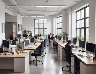 people sitting in front of computer monitors
