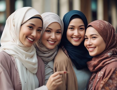 Sekelompok wanita berhijab yang sedang tertawa