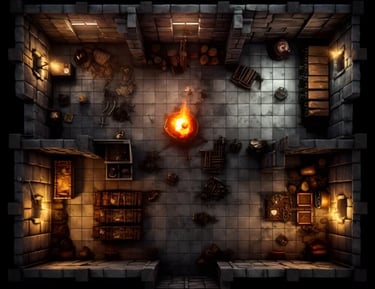 Battle map dans une pièce sombre la nuit