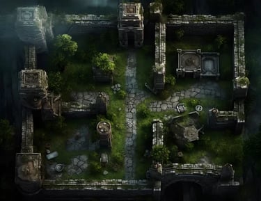 Les vieilles ruines maudites, le temple sauvage, battle map