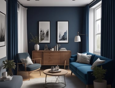 murs de salon peint en bleu nuit 