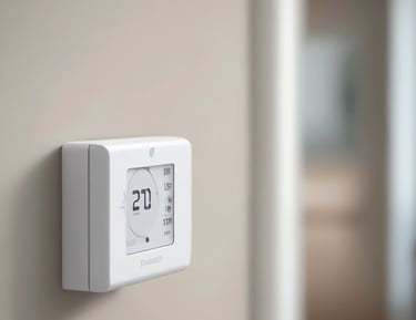 Technician adjusting a sleek air conditioning unit in a cozy home setting.