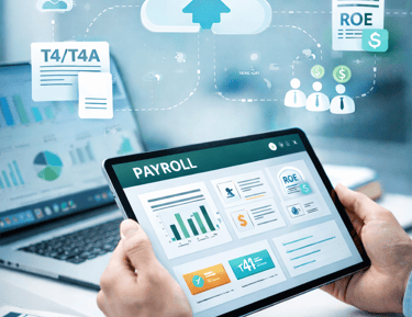 Cloud-based payroll dashboard showing employee payments, tax compliance, and automated payroll management for Canada