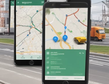 A large building features the branding 'Santos Brasil Logistica' with colorful patterns. The structure is positioned under a partly cloudy sky.