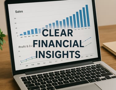 Computer screeen displaying positive financial growth graphs for small business bookkeeping support