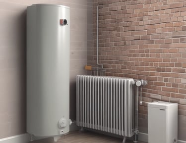 a water heater in a room with a heater